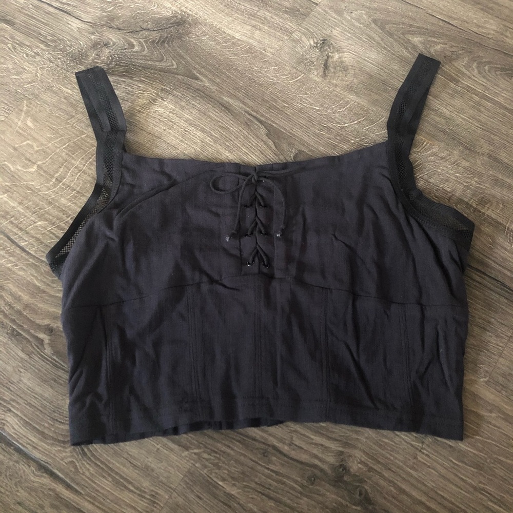 Free People Cropped ActiveWear Lace Top L Black